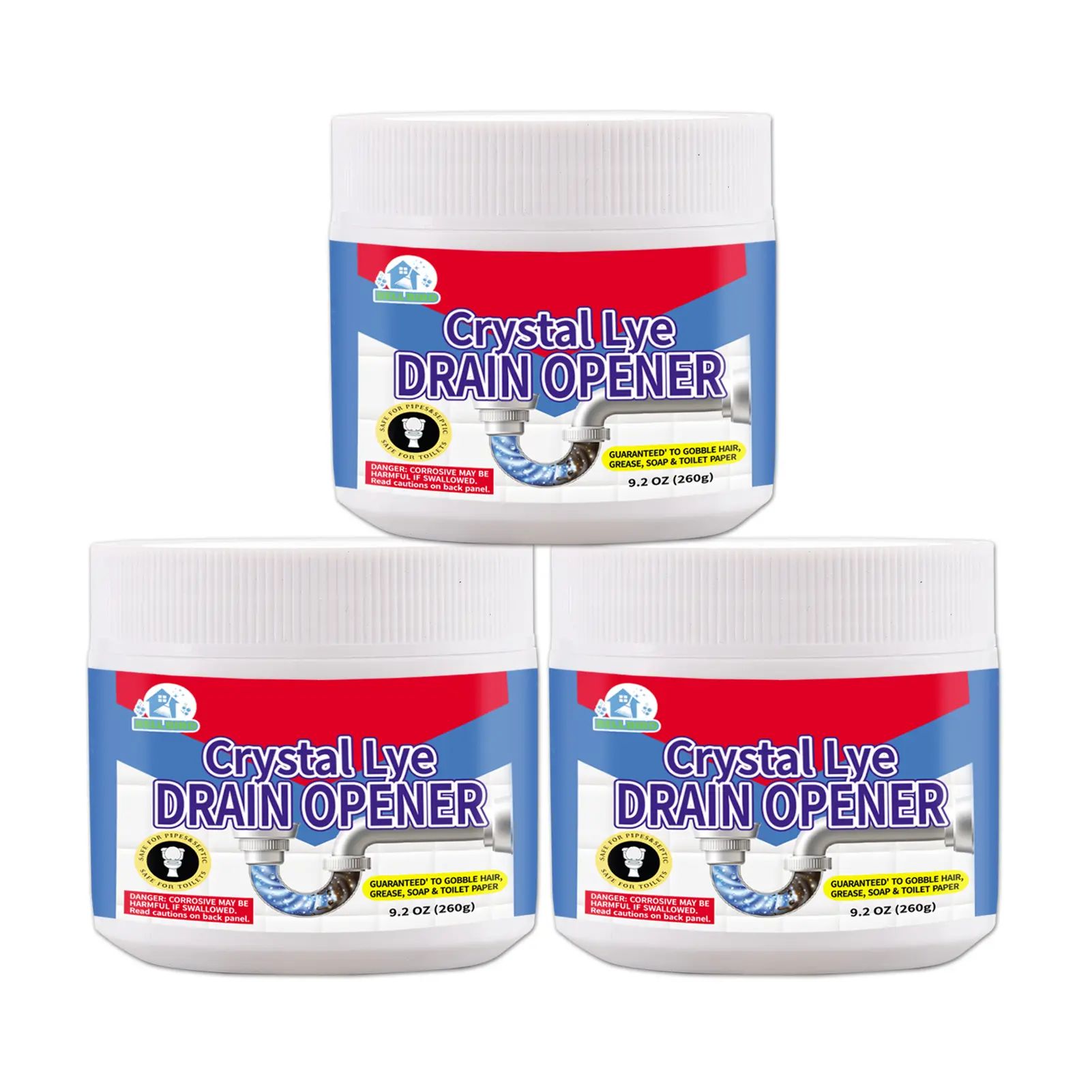 BELL BIRD Crystal Drain Opener, Powerful Drain Cleaner for Kitchen & Bathroom Pipes, Helps Clear Hair, Grease and Buildup, Pipe Cleaning Solution for Sinks, Drains and Showers