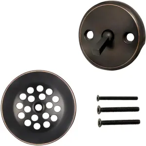 Bathtub Drain Kit with Strainer – 2-Hole Overflow Faceplate, Matching Screws – Tub Drain Trim Replacement Set for Bathroom Bathtubs