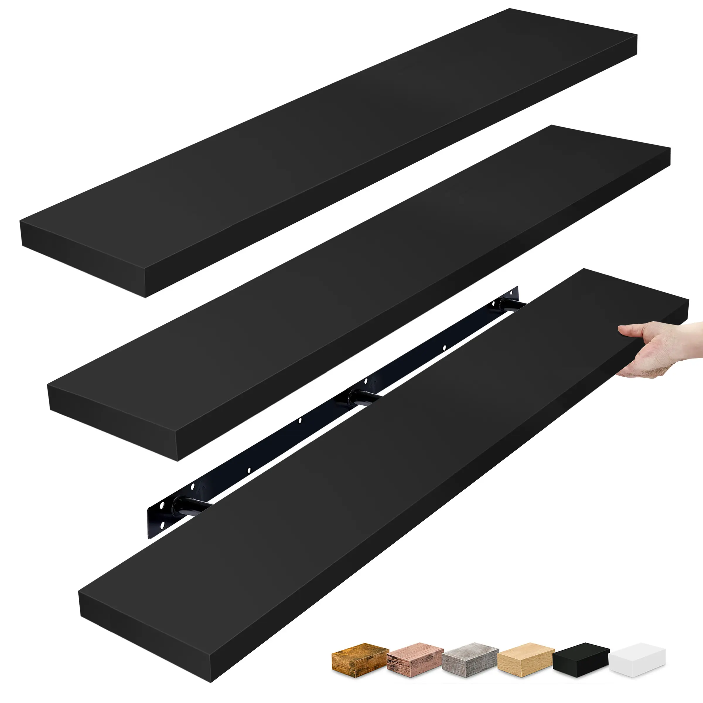 Sorbus 55-Inch Extra-Long Floating Shelf Set - Hanging Shelves with Firm Steel Hidden Brackets, Fits 2 or 3 Pcs, Faux Wood Rectangle Decor for Bedroom & Kitchen, Displays Books, Plants & Trophies
