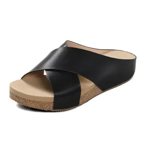 DREAM PAIRS Women's Cork Slide Sandals Slip On Open Toe Cute Platform Cross Flat Sandals For Summer