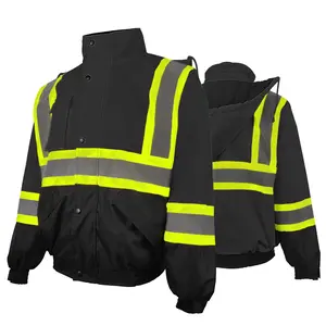 SGsafety High Visibility Waterproof Workwear Jackets with Fleece Lining for Ultimate Safety and Warmth Menswear Clothing Reflective Uniforms Pockets safety jacket with Detachable Hood