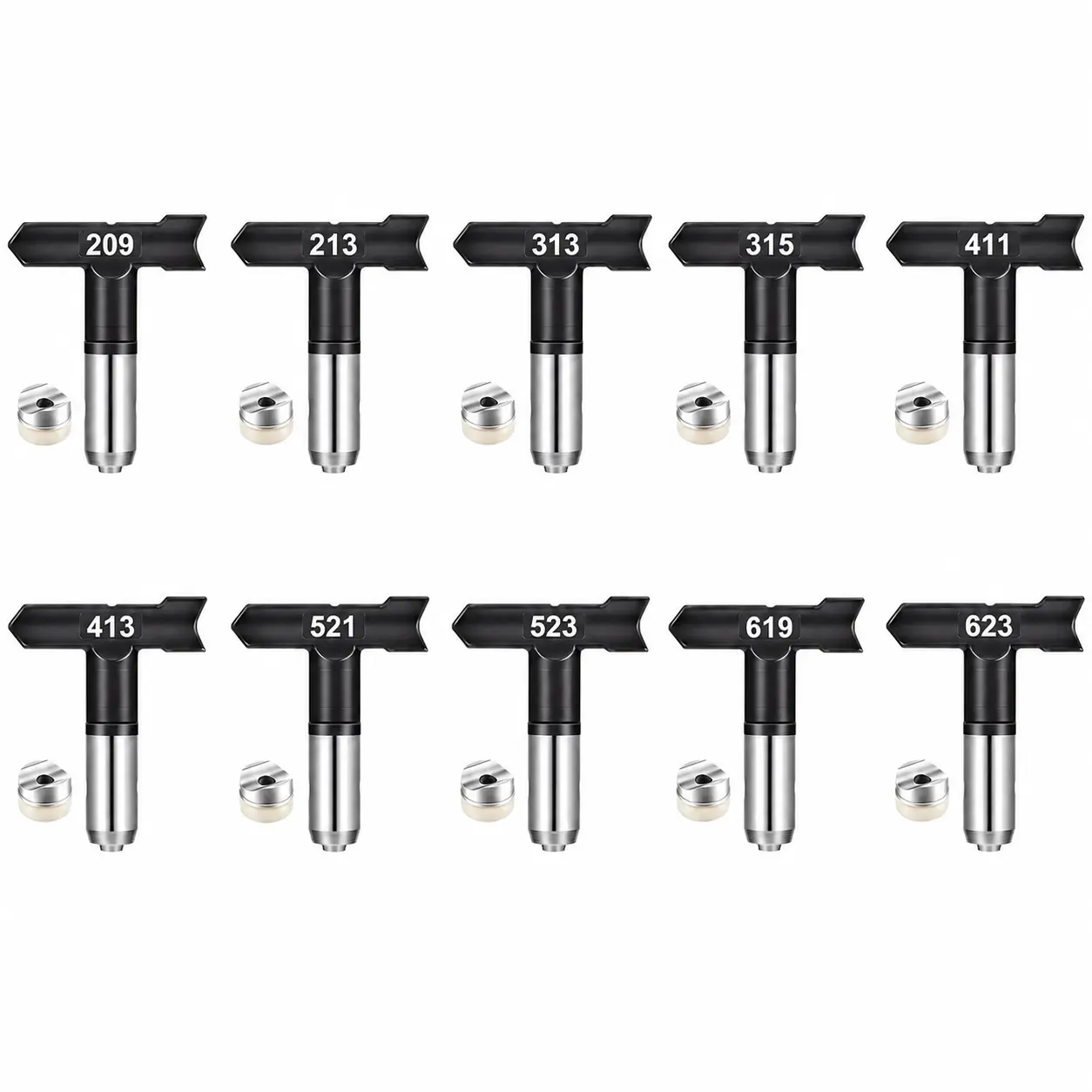 【Summerfinds】10-Piece Airless Sprayer Nozzle Tips for Painting, Reversible Tungsten Carbide Spray Tips 209-623, Ideal for Airless Paint Sprayer, Walls, Fences, Decks, Cabinets, 4"-14" Spray