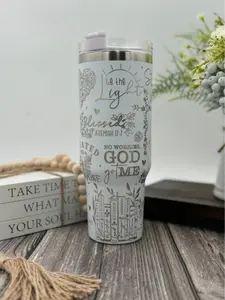 Bible Verses Engraved Tumbler | Cup Holder Friendly Travel Mug | Vacuum Insulated Large Water Bottle | Religious Gift for Her | Bible Books Drinkware Plastic