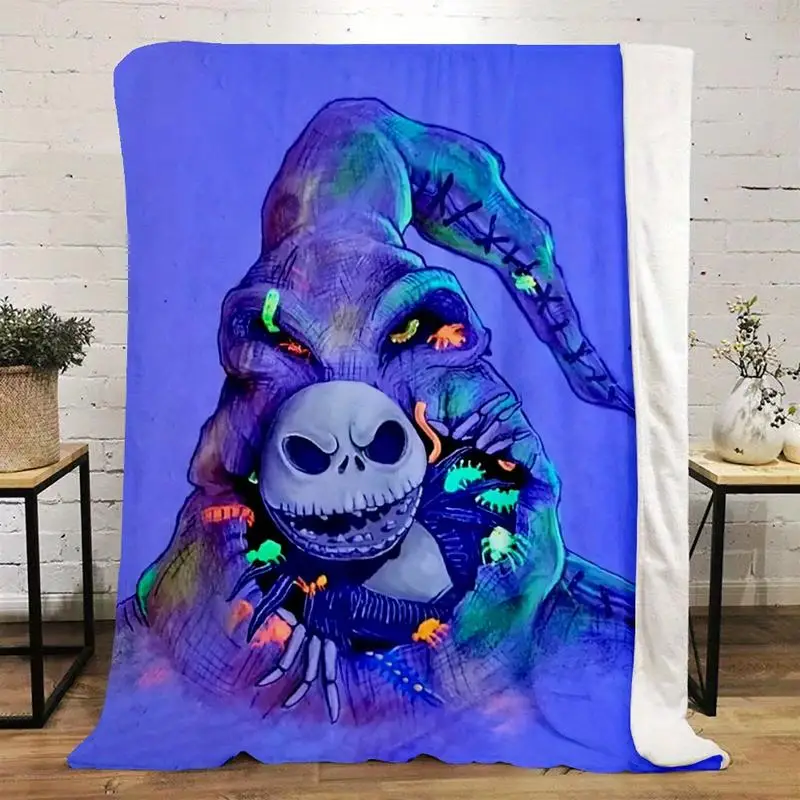 Skeleton Jack and Oogie Boogie Monster PatternPlush Blanket-Soft Seasonal Flannel FleeceThrow, ldeal Birthday and Holiday Gift