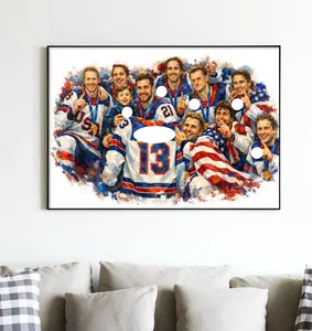 USA Olympic Hockey Team Art, Gold Medal Champions Poster American Sports Wall Decor Canvas Print Gift for Hockey Fans