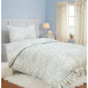 Twin Ruffle Comforter Set Blue Floral