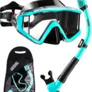 Aegend Snorkeling Gear for Adults, Dry Snorkel Set Panoramic View Enhanced Anti-Leak and Anti-Fog Technology, Adjustable Strap for Snorkeling Scuba Diving Swimming with Mesh Bag Men Goggles Mask