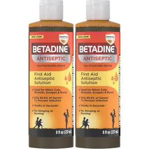 Antiseptic Liquid Aid Solution, Povidone-Iodine 10%, Kills Germs in Minor Cuts Scrapes & Burns, No Sting Promise, No Alcohol or Hydrogen Peroxide, 8 FL OZ (Pack of 2)