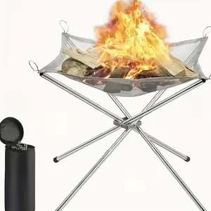 1pc Foldable Portable Steel Mesh, Camping Fire Pit Mesh, Outdoor Wood Burning Campfire Rack, Stainless Steel Fire Holder Net, Campfire Rack Equipment With Tote Bag, Outdoor Camping Incineration Rack, Barbecue Firewood Stove Accessories