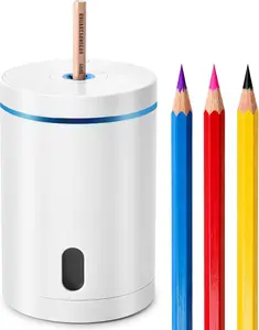 Electric Pencil Sharpener, Fully Automatic Pencil Sharpener with Auto In and Out, Rechargeable and Hands-Free for Standard 6-8mm Pencils,  for Classroom and  Use (White and Blue)