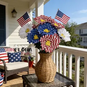 2 Bundles of Artificial Gerbera Daisies, Perfect for Independence Day Living Room Symmetrical Arrangement, Coffee Table Decor, Home Decoration