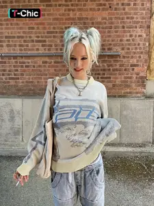 Women's Drop Shoulder Long Sleeve Sweater, Fashion Casual Womenswear Graphic Round Neck Jumper for Daily Outdoor Wear, Women Knitwear for Spring & Fall