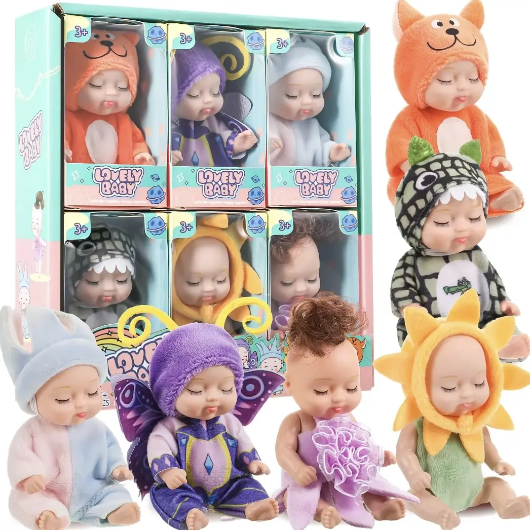 6Pcs Unisex Whimsical Forest Themed Mini Baby Doll Set - 6 Unique Designs, Cute Sleeping Dolls with Fantasy Animal & Flower Outfits, Children Development Pretend Play Collectible Toys, Safe Non-Toxic for Kids 3+, Gifting Ideal, Mini Baby Dolls, Cute Compa