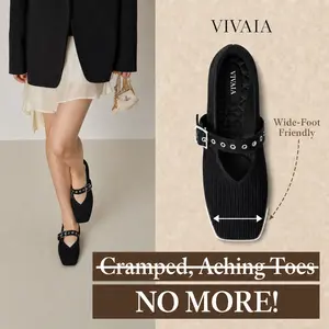 VIVAIA Square-Toe Margot Mary Jane Flats, Upgraded 3.0 Comfort Ballet Flats, Breathable Knit Walking Shoes, Wide-Feet Friendly Shoes, Comfortable Flats, Margot Mary Janes 3.0,  Wide Feet Friendly Flats (Myriel) SpringStatements, SpringFresh tiktokshopspri