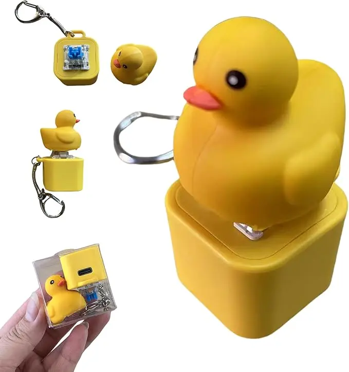 Duck Quacking Keychain & Cat Meowing Keychain, Funny Quacking Duck Hat Keychain, USB Rechargeable sensory Button Quacking Duck Toy Keychain,Reduce stress and relax