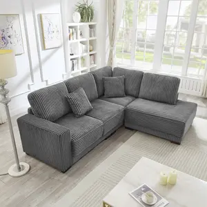 93" Sectional Sofa, L Niccae Shaped Sofa Couch with Reversible Chaise Lounge, Upholstered Soft Corduroy Couch for Living Room, Apartment