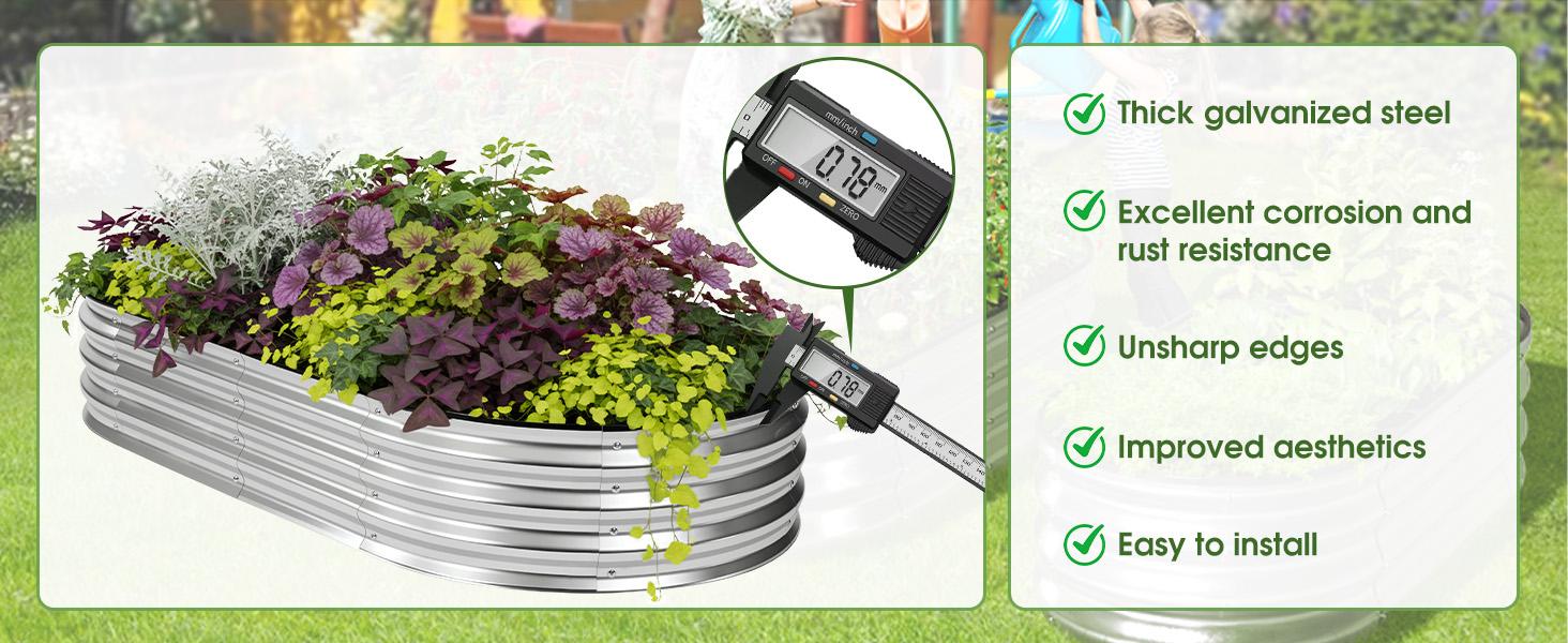 Raised Garden Bed, Outdoor Planter Box with Open Bottom Design, Metal Large Garden Bed for Vegetables, Herbs & Flowers, Rustproof for Backyard & Patio, Silver Raised Garden Bed, Outdoor Planter Box with Open Bottom Design, Metal Large Garden Bed for Vegetables, Herbs & Flowers, Rustproof for Backyard & Patio, Silver