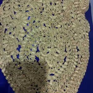 Elegant Gold Embroidered Applique for Blue Fabric - Perfect for Traditional Wear