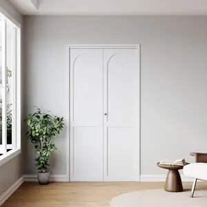 White Primed 78" Solid Core Shaker Bi-Fold Door with Installation Hardware Kit - Fully Assembled Arch Top Barn Doors for Closets & Bathrooms