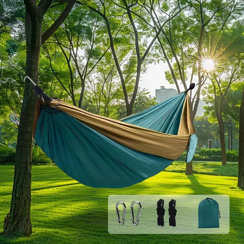 550 lb Capacity Ultra-Lightweight Parachute Camping Hammock – Outdoor Waterproof Hammock, Portable Nylon Hammock with Adjustable Tree Straps, Heavy-Duty Carabiners & Storage Bag for Backpacking, Hiking, Beach & Outdoor Travel, Camping Gear