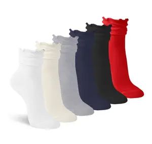 Jefferies Socks Girls Ruffle 4 Pair Ankle Seamless Lace Cotton Knit Slouch Cuff Crew School Uniform Fashion Cute Dress