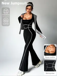 Women's High Waist Slimming Yoga Jumpsuit, Workout Jumpsuit, Tight Fitting Jumpsuit, Comfortable Breathable Running Sportswear, Professional Fitness Training Tight Fit Clothes, Body Shaping Jumpsuit
