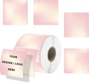 2  2 Inch Square Thermal Labels, Thermal Stickers with Perforation Line, Self-Adhesive  Personalized Thermal Stickers for Small Business, Logo Design, 500 Labels/1 Roll, Light