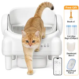 TAYACICY Self Cleaning Litter Box,Open Top Automatic Litter Box with App Control for Multiple Cats, Safety Sensors Protection, Odor Control Includes 2 roll Liners,Large Waste Bin, Cream White