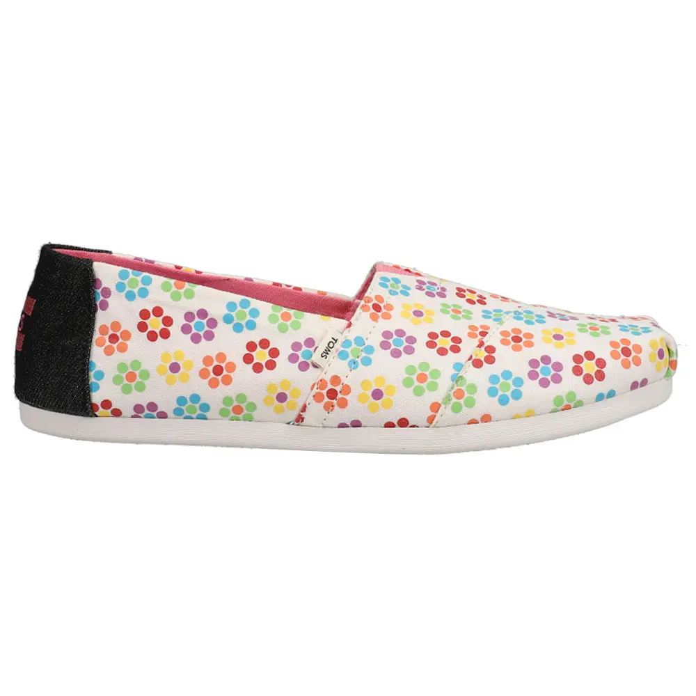 TOMS Womens Alpargata Floral Slip On Flats Casual - Off White