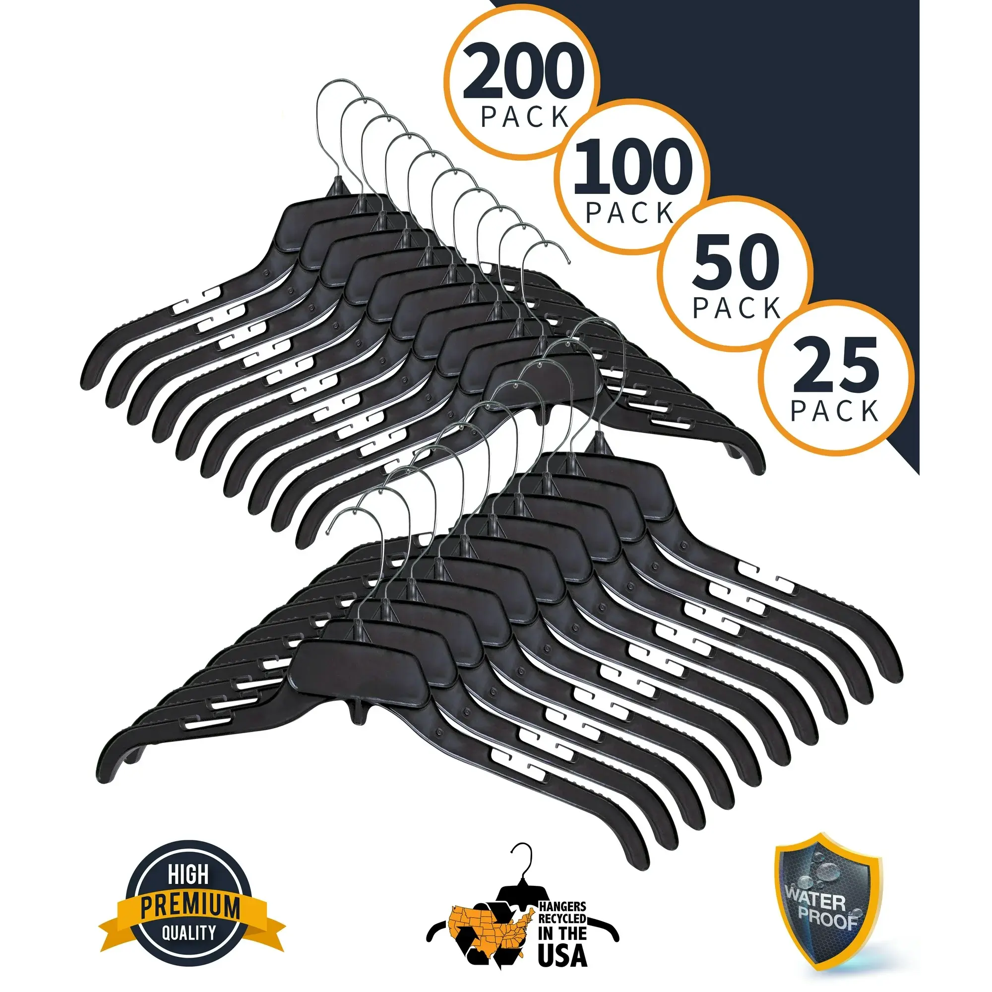 10 Pack Recycled Black Heavy Duty Plastic Shirt Blouse Garment Hangers with Polished Metal Swivel Hooks, 17 inch