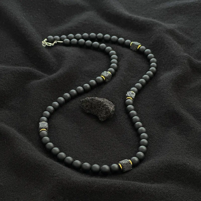 Men's Minimalist Stone Decor Necklace, Obsidian Necklace, Men Accessories, Fashion Jewelry for Party, Daily Clothing Decor, Trendy All-match & Exquisite Jewelry for Birthday Gift