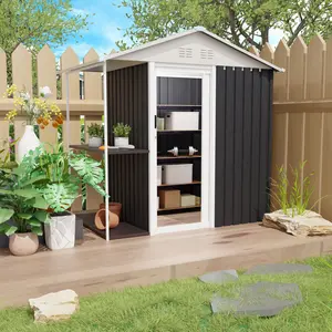 6 x 4 FT outdoor storage shed with metal garden shelf, sturdy and durable iron frame, waterproof and rust proof, equipped with storage rack, bicycle storage toolbox, suitable for lawn, backyard and terrace use, adaptable to multiple scenarios