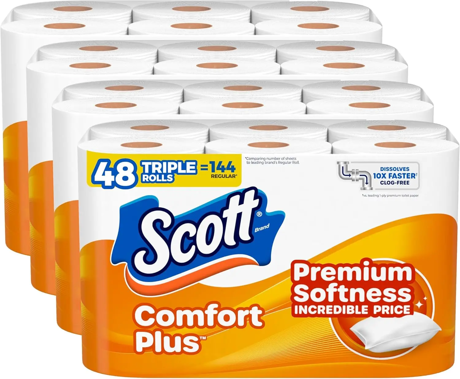48 Triple Rolls Toilet Paper, 231 Sheets Per Roll, White 1-Ply Bathroom Tissue for Home & Household Use