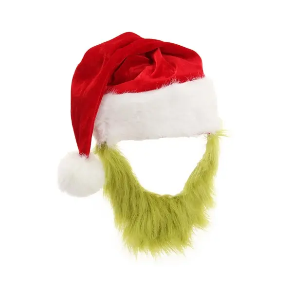 Grinch Costume Hat with Fur Beard, Halloween, Accessories, Christmas