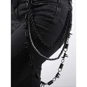 Punk-style heavy metal black bicycle chain with triple-layer decoration; a cool retro rock-style men’s pants chain; an adjustable waist chain; fashionable and exquisite apparel accessory.