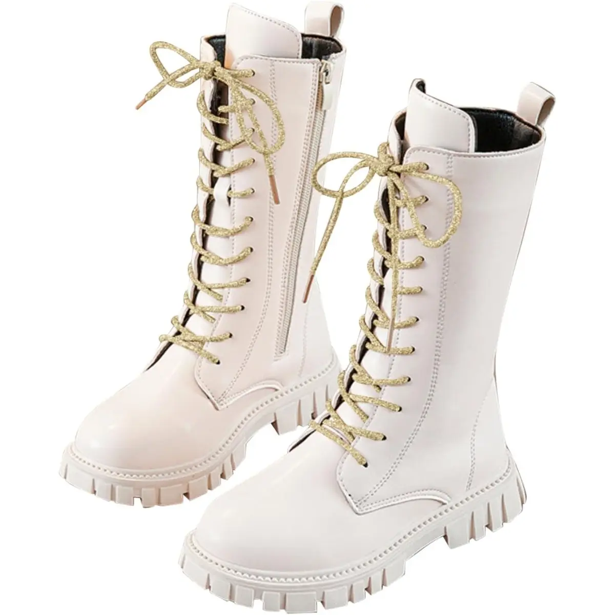 Nyxara Huntress  Lace Up Riding Boots Mid Calf Combat Boots Lace Up Riding Boots Mid Calf Combat Boots PU Leather Side Zipper Punk Goth Boot Halloween gift