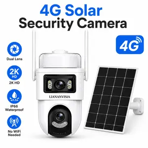 4G LTE Solar Security Camera Outdoor, Dual Lens Dual View 2K PTZ Camera with Built-in SIM, No WiFi Needed, 355° Pan 90° Tilt, PIR Human Detection, Auto Tracking, Color Night Vision, Two-Way Audio, Light & Siren Alarm, IP66 Waterproof, 8000mAh Battery
