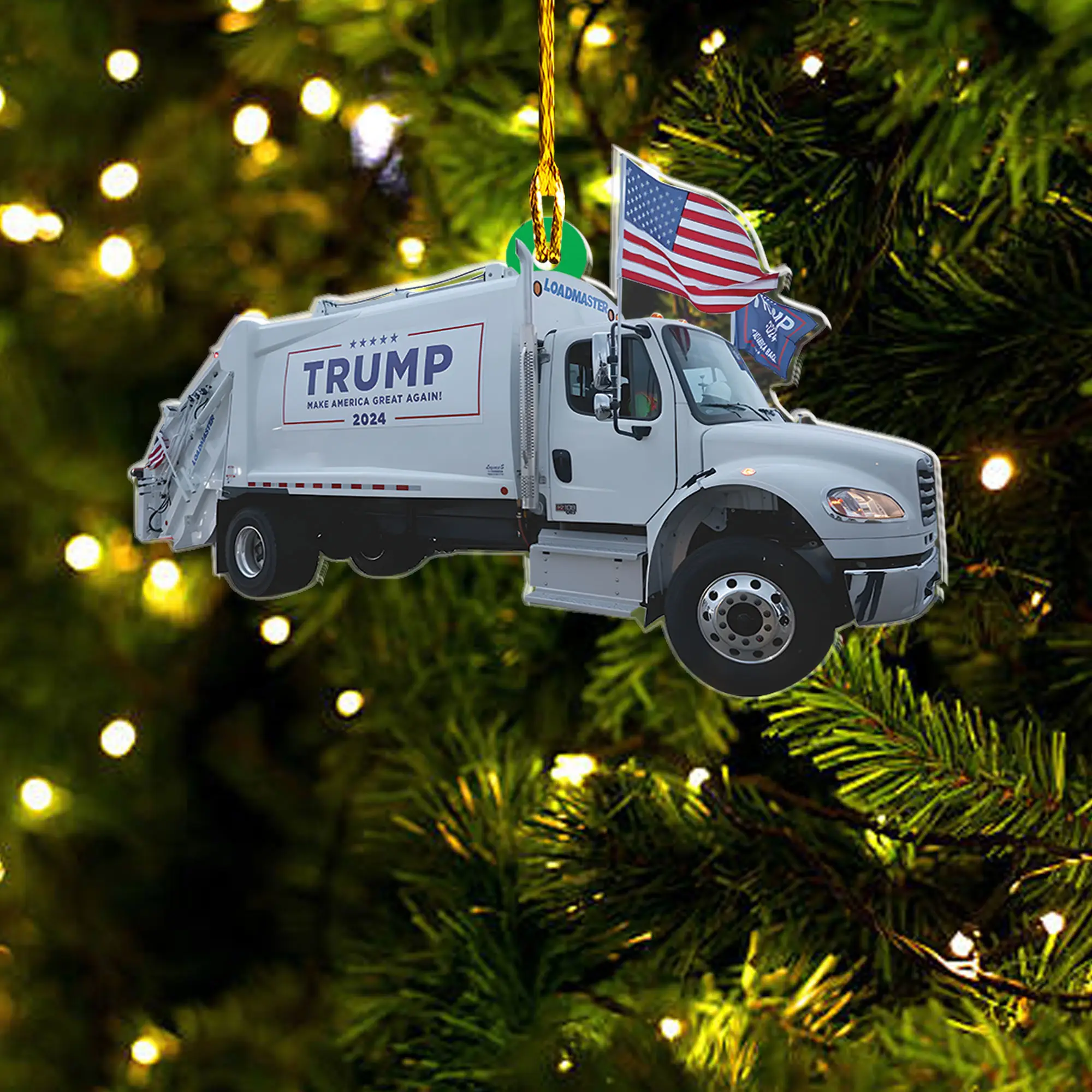 Trump Make America Great Again 2024 Garbage Truck Ornament, Donald Trump Boards A Garbage Truck Decoration, Trump Truck Ornament