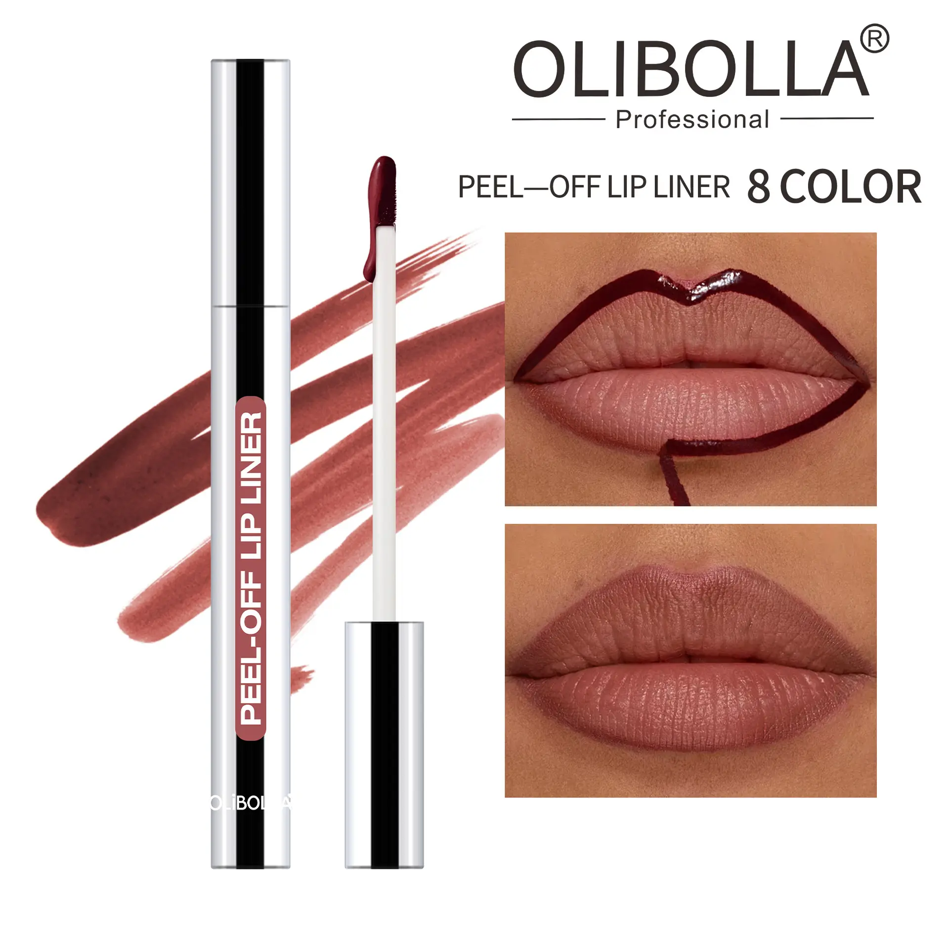 Olibolla 5-Pcs Peel Off Lip Liner Stain Set, Long-Lasting, Smudge-Proof, Waterproof Nude Matte Lip Tint with 24H Color Hold
