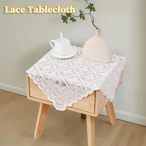 1 Pack Minimalist White Lace Shiny Silk Bedside Table Runner | Elegant Luxury Dust-Proof Non-Slip Decorative Tablecloth Cover | for Home Bedroom Nightstand Side Cabinet Living Room Decor Use