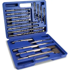 Rotary Hammer Drill Bits and Chisel Set, Carbide-Tipped Masonry Drill Bits and Chisels for Concrete, Stone, Brick, with Storage Case