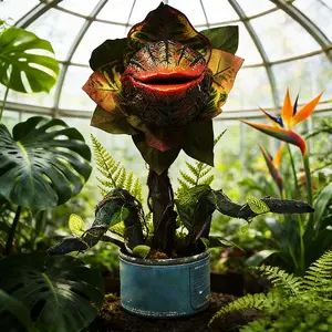 A quirky, removable-style carnivorous plant resin ornament, perfect as an outdoor home garden decoration, Garden accessories, or birthday gift for friends. (Includes carnivorous plant and two branches; excludes planter or plant.)