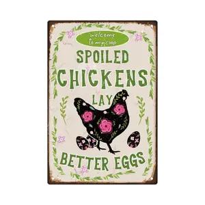 Welcome To My Coop Vintage Metal Tin Sign, Letter & Chicken Pattern Wall Art Decor, Wall Hanging Decor for Home Farmhouse Henhouse Pheasantry
