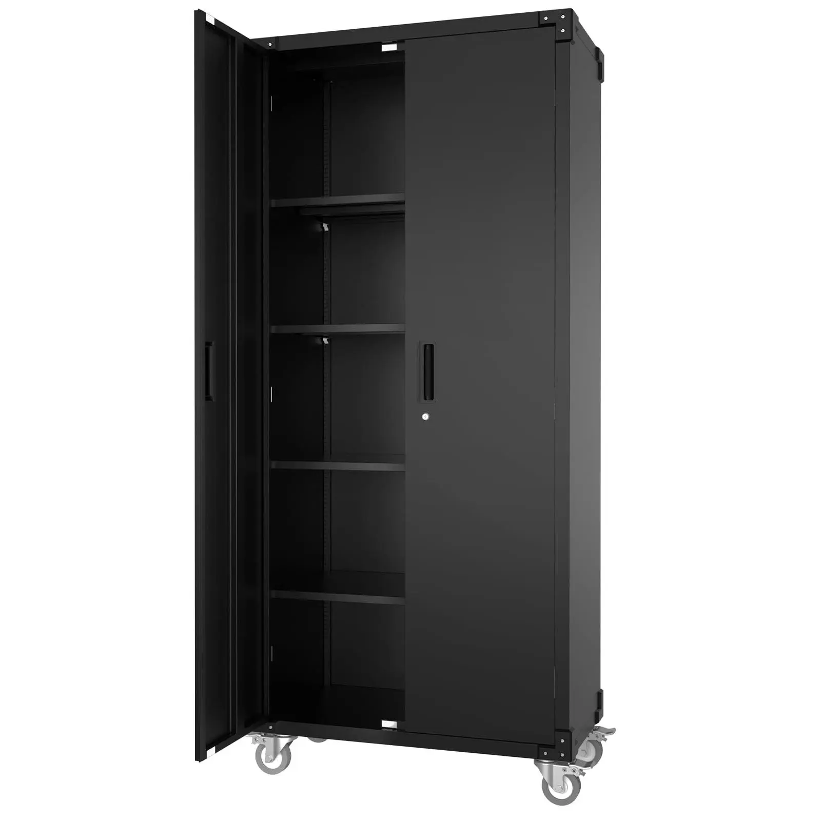 Storage Metal Cabinet, 72" With Doors and 4 Shelves, Adjustable Feet and Lock, Tall Storage Cabinet for Pantry, Garage, Craft, Bedroom, Office, Shop