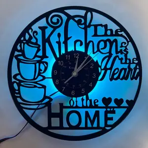 12-Inch Kitchen Decorative Clock Vinyl Record Design with LED Light, Creative Home Decor & Coffee Bar Decoration, Gift Ready, Perfect Gift for Party Birthday