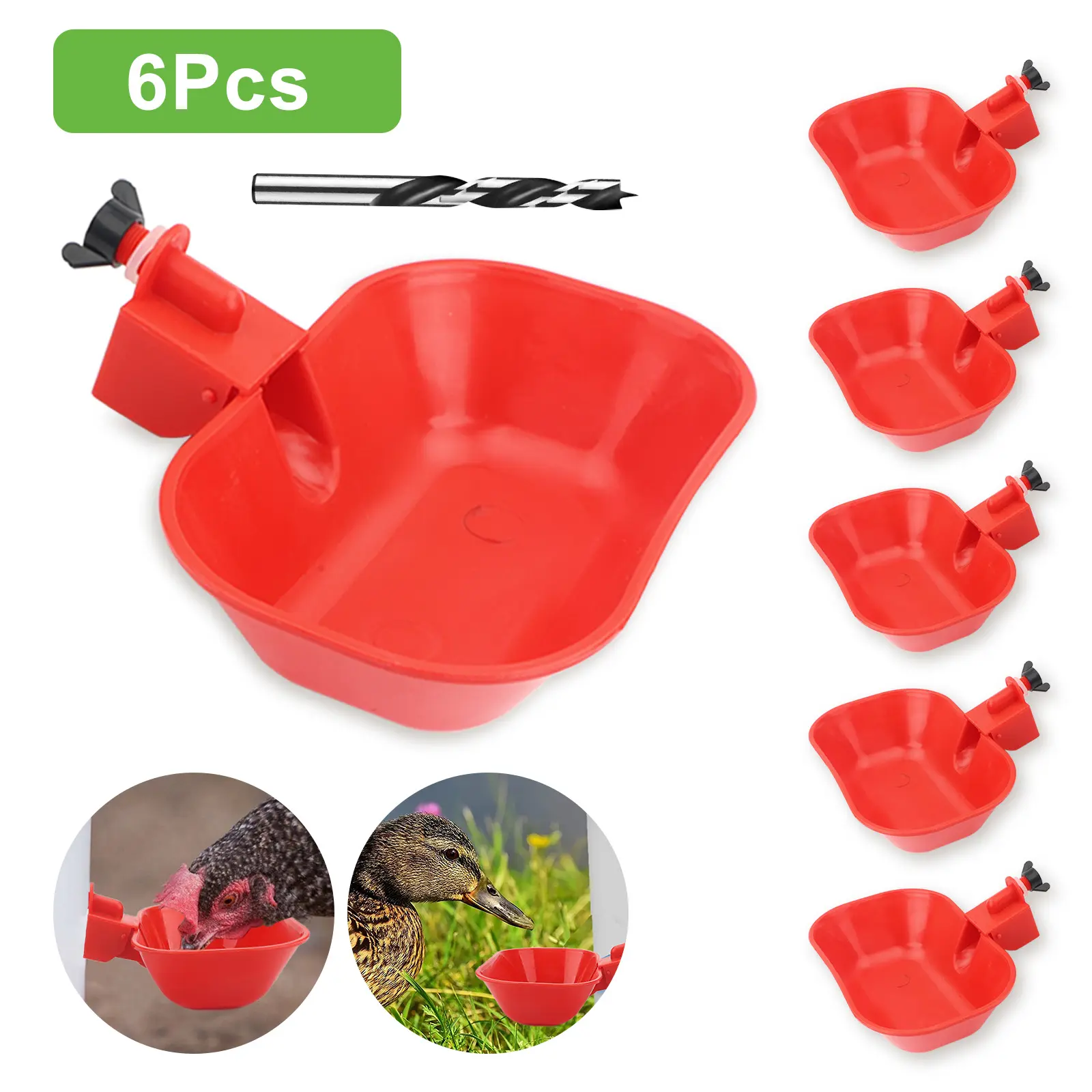 6Pcs Large Automatic Poultry Waterer Cups with Drill - Leak Proof Chicken Water Dispenser,DIY Water Feeder Cup for Chicken Ducks Turkeys,Watering System Tool, Chicken Waterer