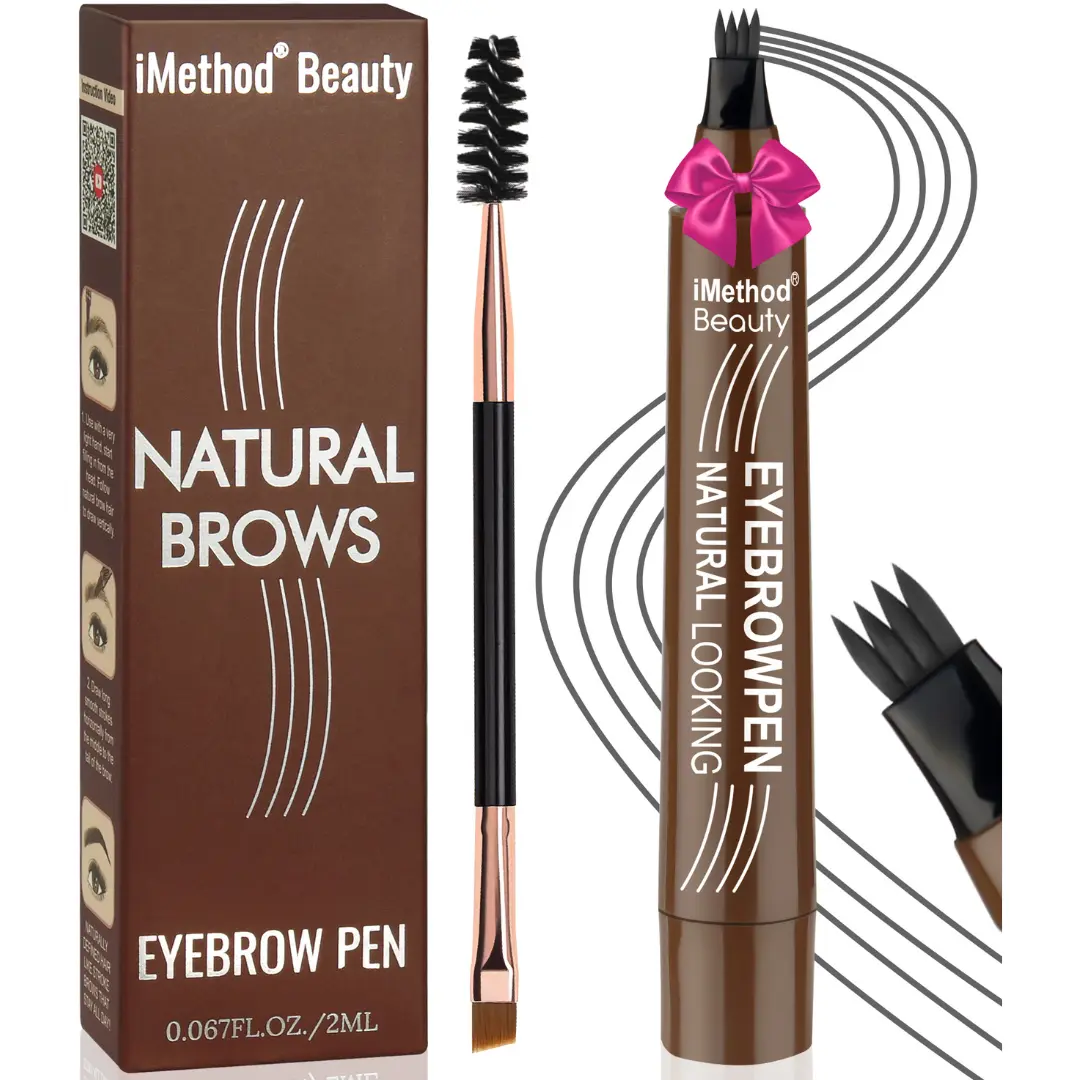 iMethod Microblading Eyebrow Pen - Eyebrow Pencil Magical Upgraded Eye Brow Pencils for Women with 4 Fork Tip & Spoolie Brush for Natural-Looking Hair-Like Defined Brows, Last All-Day Makeup Cosmetic