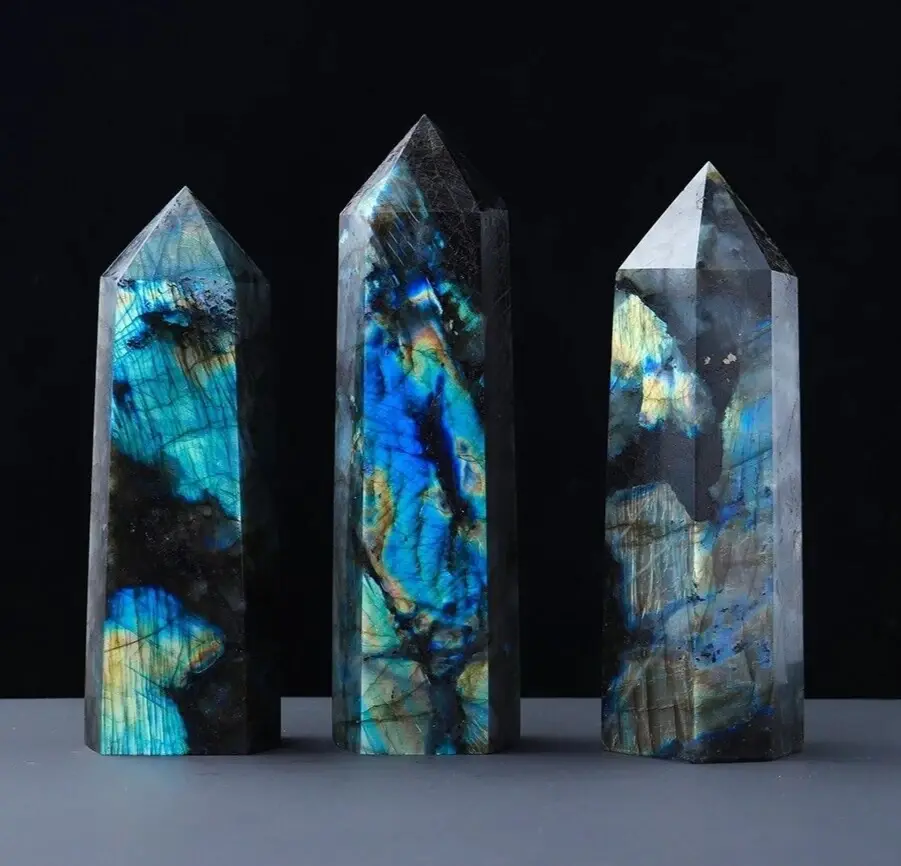 Natural Labradorite Healing Obelisk Crystal Wands Reiki Tower Point Decoration