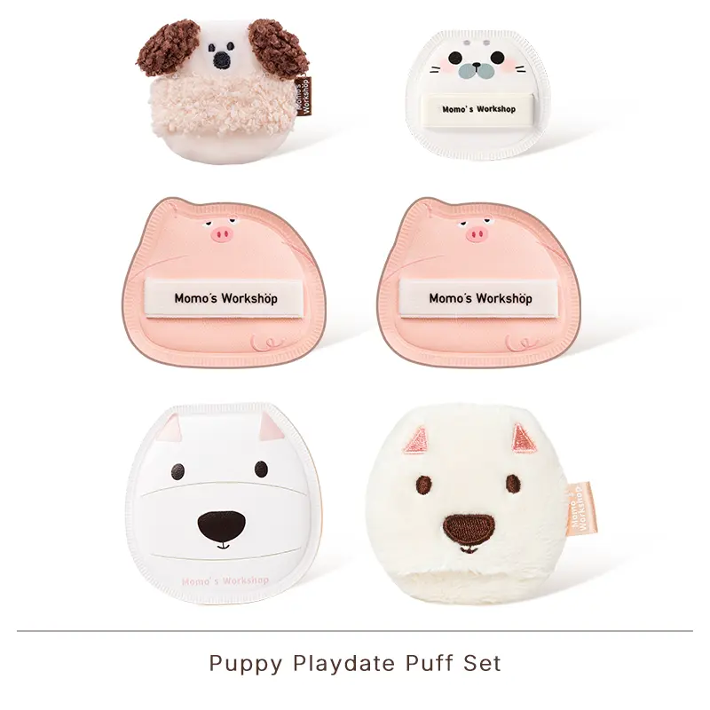Momo's Workshop Cudl' Critters 6-Piece Triangle Beauty Puff Set, Mini Travel Compact Cosmetics, Individually Packaged for Hygiene, Ideal for Base Makeup, Puff Foundation, Blush, Contouring, Triangle Powder Puff, Travel Size