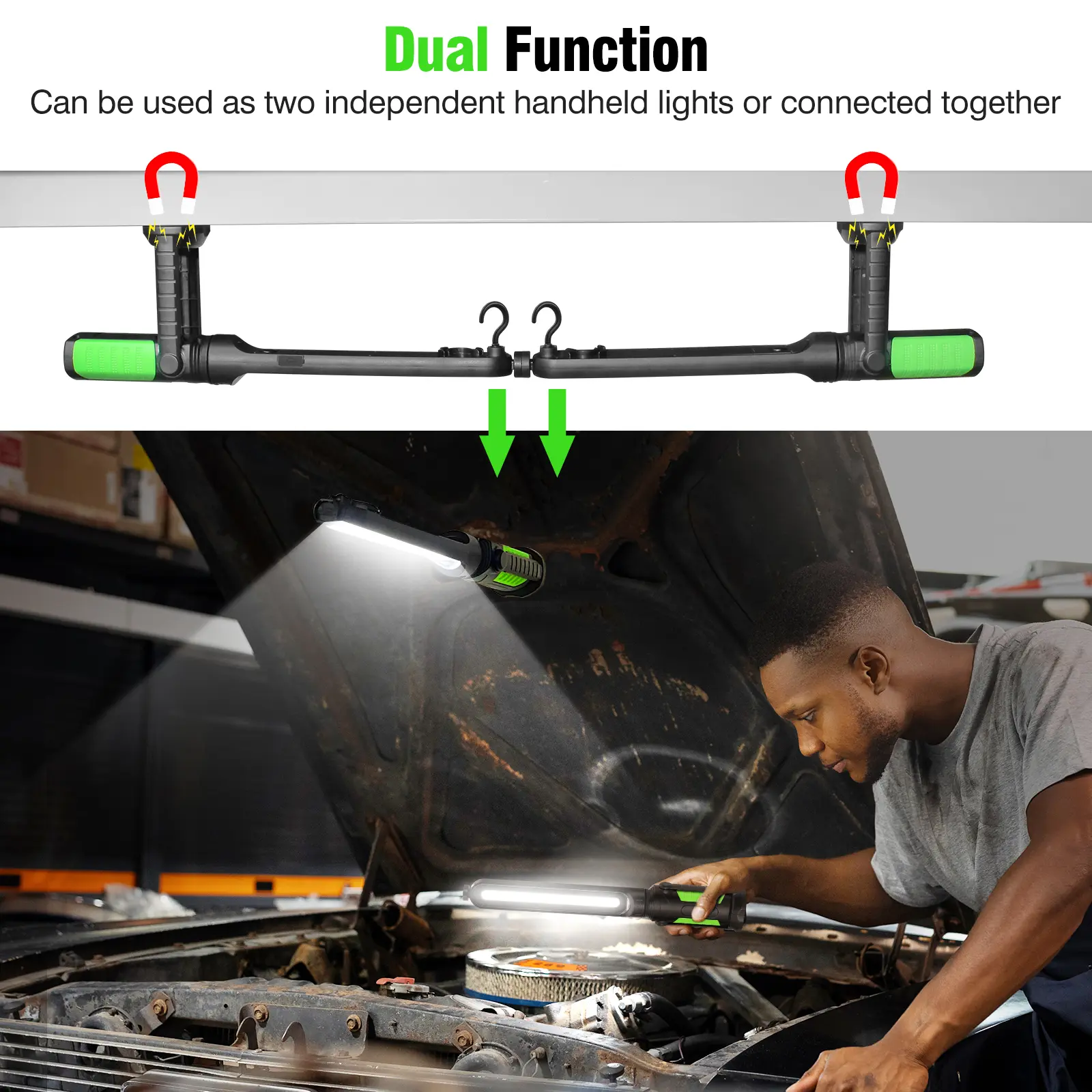 【FathersDayGift】Linkax Rechargeable 2400LM USB Work Light Bar for Mechanics, 4400mAh Battery, Hooks & Magnetic Attachment, LED Car Lights, Vehicle Accessories for Car & Garage Repair Tools